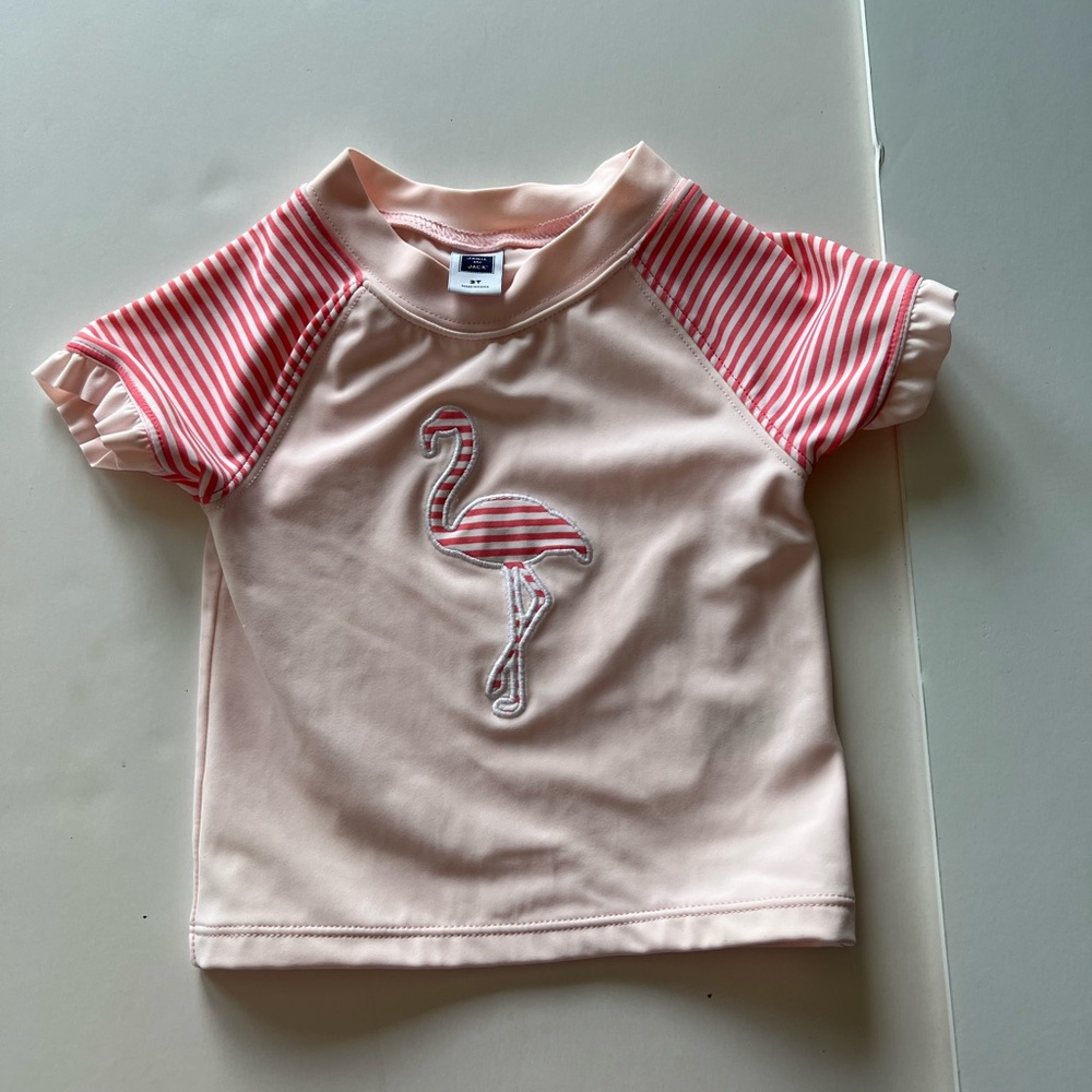 Janie and Jack Pink Stripe Flamingo Kids Swim Rashguard